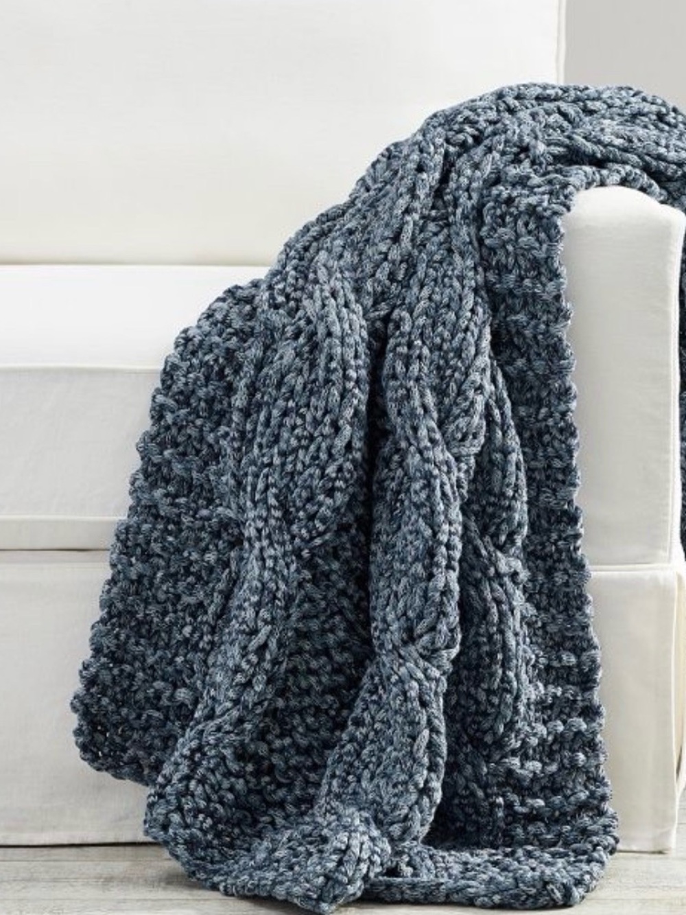 Pottery Barn Thick Cable Knit Throw - Slate Blue